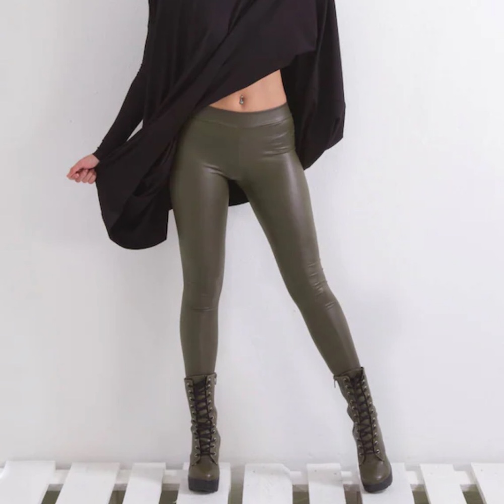 Olive Faux Leather high waist leggings